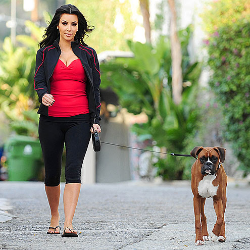Walking the dog - Kim Kardashian walking her Boxer.