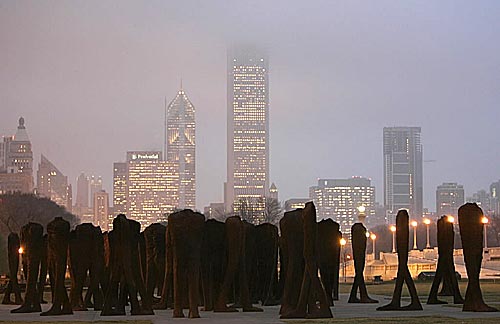 Headless Sculptures - The public will get its first official glimpse Thursday of “Agora,” Polish artist Magdalena Abakanowicz’s 106-figure work of art at the south end of Grant Park. (Tribune photo by Terrence Antonio James) Nov 16, 2006