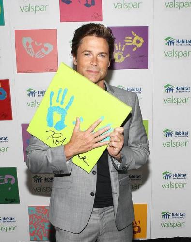 Rob Lowe - Rob Lowe and other actors made hand prints to be sold by Habit for humanity to raise money for that cause.