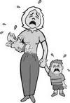 crying children - a cartoon of crying mom and children