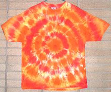 Tyedye shirt - Very big in the 1960's and early 1970's! Two weeks ago I was at a funeral were alot of people wore tyedyes to honor the person who died! He had wore tyedyes alot!