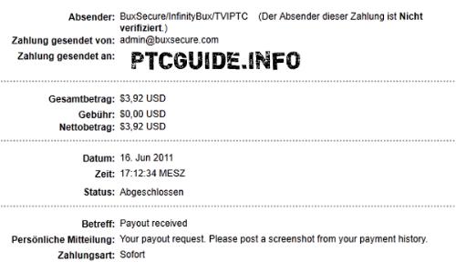 1st Payment from InfinityBux - Proof that I got paid :P