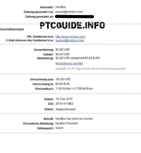 A little cashout from NeoBux! - This payment was instant on my paypal account!  A little proof of NeoBux quick paying! ;-)