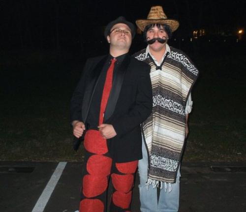 My friends - My friends Chris and Hector last Halloween. Chris is a big Lady Gaga fan. He wanted a 'meat suit' to wear. Another friend who can sew,sewed red patches on Chris's pants to make it look like meat! He was so proud of it! Hecotor was dressed up as a Mexican.