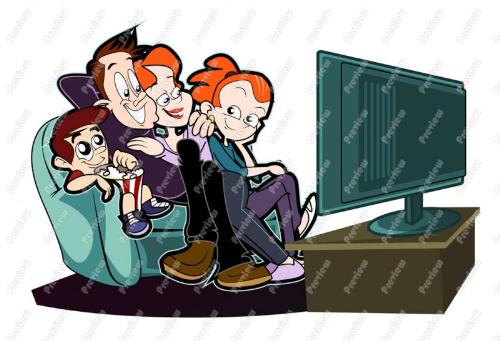 Cartoon Family Watching TV - A cartoon family watching TV