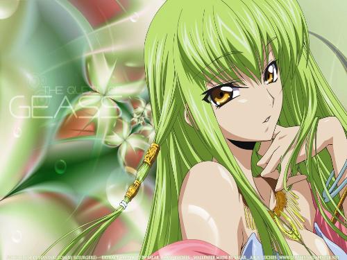 My Favorite Characters Anime - CC is the tritagonist in the Code Geass: Lelouch of the Rebellion anime series by Sunrise. Her seiyuu is Yukana while she is voiced by Kate Higgins in the English dub. C.C. is not her real name; she involuntarily reveals her real name to Lelouch in her sleep, but it is muted so the viewer cannot hear it.  In the 29th Anime Grand Prix, she was awarded 3rd place. She was chosen the most popular female character of 2007 at Animage magazine's annual Anime Grand Prix.