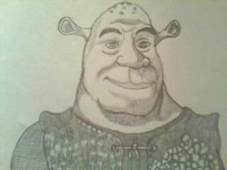 shrek - shrek... he's just cool... wonderful subject for shading and practicing definition of depth to achieve that 'pop' of the paper. I used #2 pencil and 7&9mm leads for kicks.