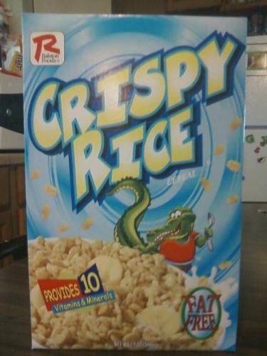 crispy rice cereal - The cereal I was eating for breakfast called crispy rice cereal