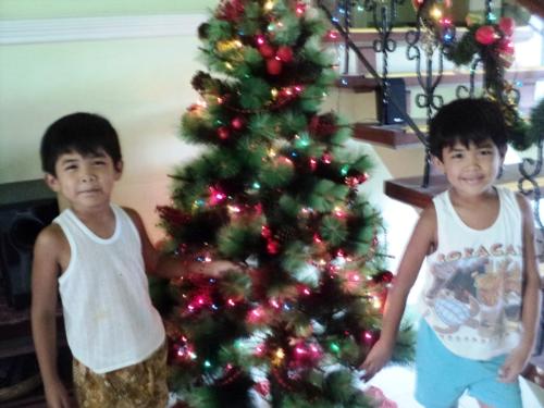 Excited about Christmas - Beaming near the Christmas tree