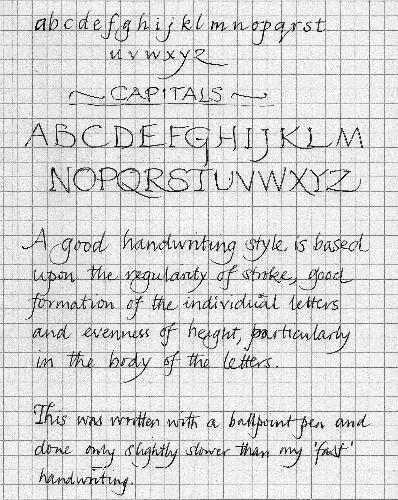 Sample of Italic Hand - Note that this was written quite quickly and after little practice. I learned this hand from my father when I was about 11. Previous to that, my hand had been very untidy.