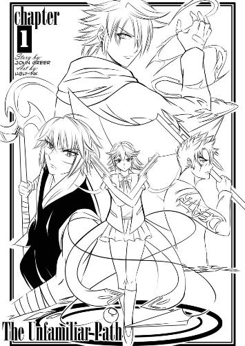 My Manga - well, this is a drawing (pencil sketch, then Lineart over the pencil) of the upcoming manga series, 'The Unfamiliar Path'. For those who don't know what the term 'manga' means, Its basically a Comic book, but Japanese style. In the picture are the 4 main characters. the 3 on the bottom are the heros/good guys of the series, and the top person,which is the evil/darkness-consumed enemy.