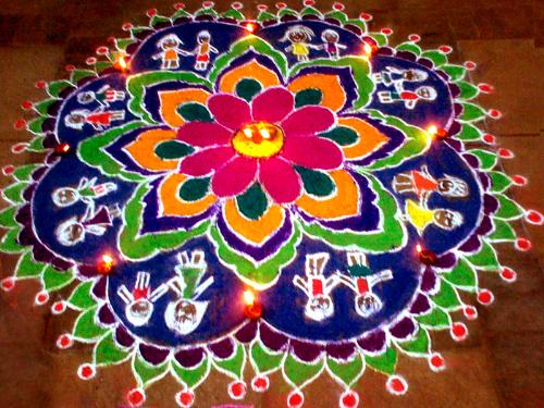 Rangoli - the rice painting for Diwali Festival - Rangoli is a traditional decorative art of India that usually make during Diwali Festival