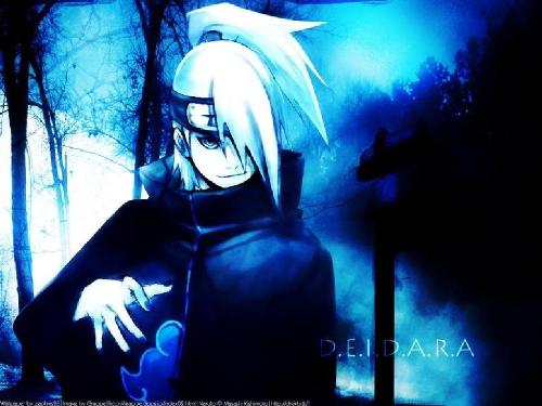deidara - this is a characater in Naruto that i most like. he is so cool. and he has a special jutsu that he called it as an art. he could making a bomb from clay.  just like he said ' The art is explosion'