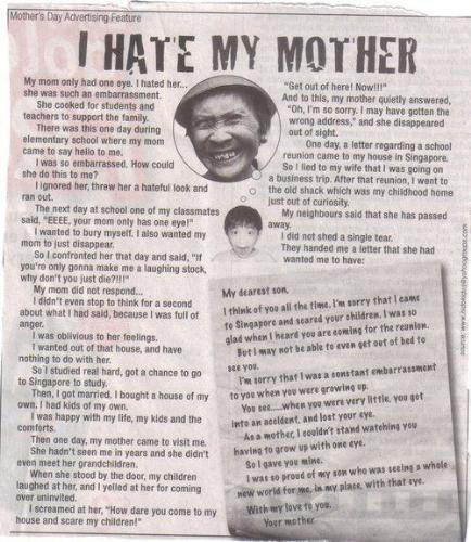 A Mothers Love to Her Son - This is what happens when a son dosen't trust his parents. And I think this is only with the sons daughters are more respectful to their parents. Read the story in the Image.