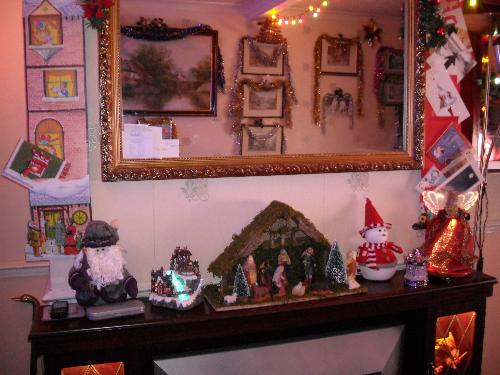 christmas decorations  - christmas decorations round my mirror and on the mantlepiece