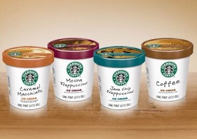 starbucks ice cream collection - caramel macchiato, mocha frappuccino, jave chip frappuccino, coffee