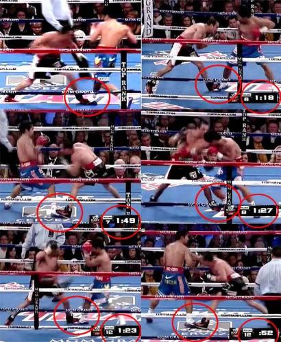 dirty tricks of Marquez - The reason why the right foot of Manny Pacquiao got cramped because of this repeating techniques of Manuel Marquez, anyway, what you see is what you get.