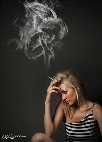 smoking - Smoking of woman, melancholy woman.