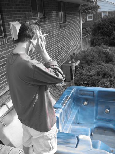 my hot tub - standing outside, looking at my empty hot tub