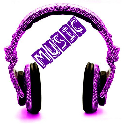 music - purple headphones with the word music