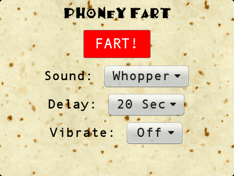 PhoneyFart BlackBerry app - A screenshot of the fart app I use to play pranks on people :-p