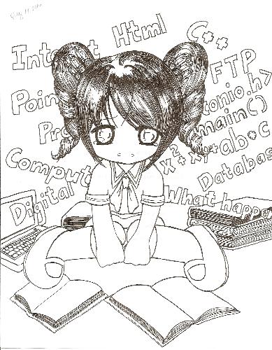 Studying makes confusion - I drew this one boring afternoon just the week before an exam where everything and everyone are in a hurry. There was a lot of confusion and chaos that my hand just drew one BSIT girl near mad and crying before going totally crazy over her lessons with her mind in the middle of going between blank and chaos.