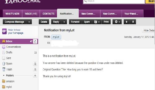 Screen Shot of myLot Email - This is one of the notifications sent to me by myLot.