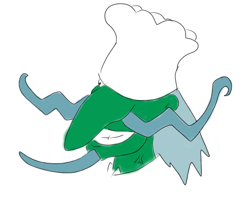 Chef Specialist - This is just a cartoony head concept image that pays homage to the old cartoons (like 60s Spiderman) where villains, even though human, would be portrayed as green skinned and exaggerated facial expressions. This is more of a doodle than complete but I like doing doodles in spare time like this. Used to do more as a kid.  I call him the Chef Specialist, based on a 60s Spiderman cartoon villain, the Radiation Specialist who too had seasick green skin.