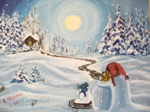 snowmen - one of my snowmen series,that I painted as X-mas cards.