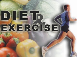 Exercising and maintaining diet  - Pictures of fruits and exercising.