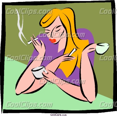 Smoking and drinking coffee - Using both hands one for holding the cigarette and the other holding the coffee mug