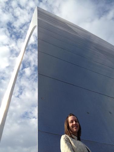 St. Louis Arch - Here is a picture of me next to the St. Louis Arch (St. Louis, MO), 'The Gateway to the West.' It's the tallest man-made monument in America, and I got to go to the top! It is 610 ft. high, and the view is absolutely breathtaking. If you ever have the chance to go, (even if you're afraid of heights like me) don't miss out!