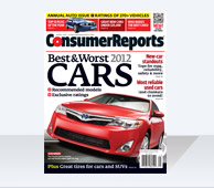 Cover of Consumer Reports 2012 Annual Auto Issue - The cover of the April, 2012 issue of Consumer Reports Magazine. It is the Annual Auto Issue.