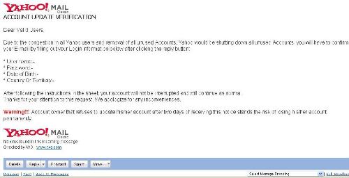 yahoo image - A print screen of yahoo notification I received lately telling that I have to update my yahoo or else my account will vanish like a bubble.