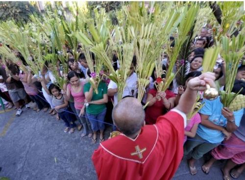 Palm Sunday - In the Roman Catholic Church,this feast now coincides with that of Passion Sunday which is the focus of the mass which follows the service of blessing of palms.