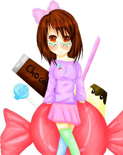 Manga/anime artist drawings 1 - it's me setting on the candy I know I am not soo good but I am improving still and this is going to a coloring book cover I am putting togther.