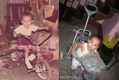 Father and son - After 30 years, same theme, riding in bike