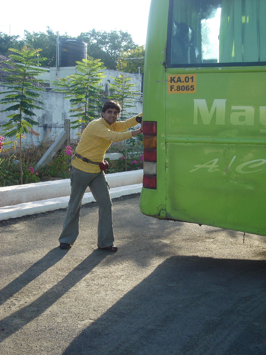 Bus - Me pushing a bus... well trying to push a bus...