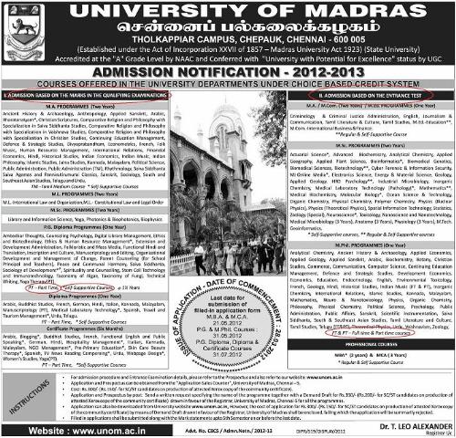 Madras University Admission 2012-2013 - Please help me.. Tell me the Difference between Part Time Courses and Self Supportive Courses.. (Red Circled Marks)