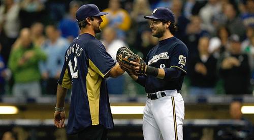 Rodgers and Braun - This is Aaron Rodgers about a year ago when he threw out the first pitch at a Brewers game.Ryan Braun caught the throw.