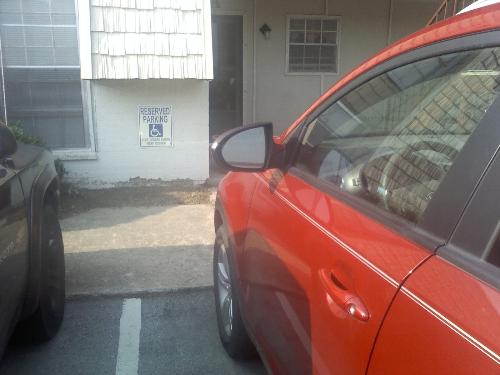 handicapp sticker - this is a car parked in the handicap parking spot outside my apartment. Says he didn&#039;t "see" it.