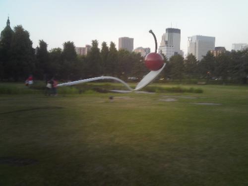 A cherry on a spoon - Iconic outdoor sculpture/fountain in Minneapolis, Minn. It is in many pictures about the city.