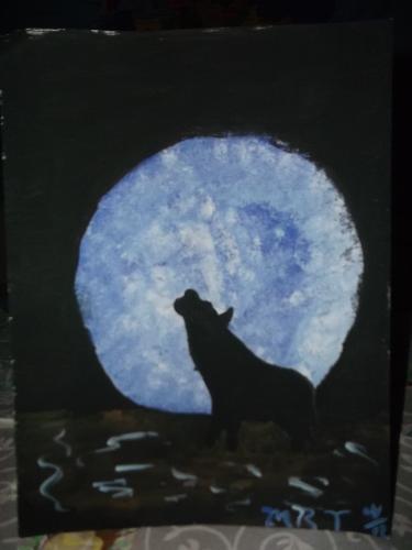 Blue Moon - Blue moon with wolf silhouette
