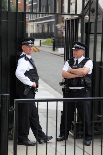 Police - the police guarding a gate