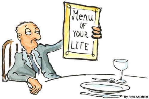 Menu of your life - guy holding a menu of life