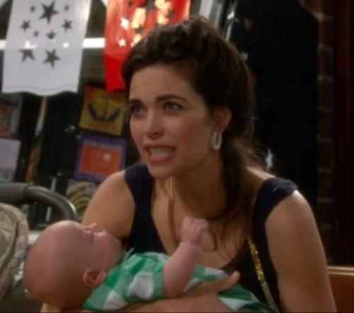 Johnny 'playing' with Victoria's hair - Baby Johnny appears to be playing with Victoria's hair in their first scene on Young and the Restless on July 4, 2012
