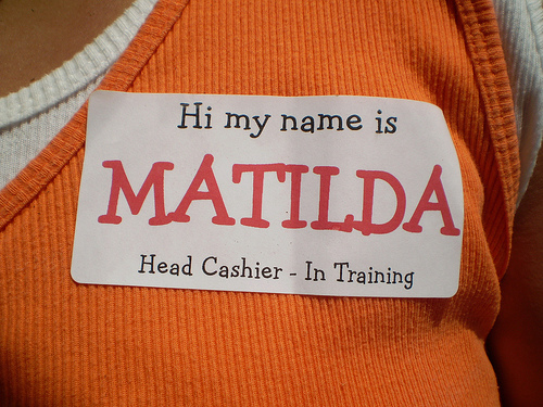 Name tag - The picture of a written name tag,worn on chest. Name tag - The picture of a written name tag,worn on chest.