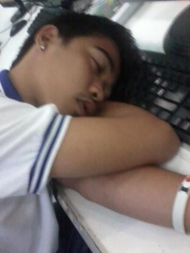 Fell asleep - He must be dead tired.