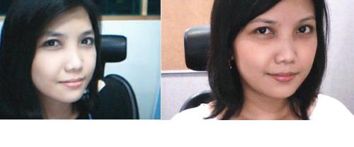 Face Powder - When I look at my picture on the left, I can immediately see that my make-up is obvious. But the one on the right looks so natural, it's like it's my real skin.