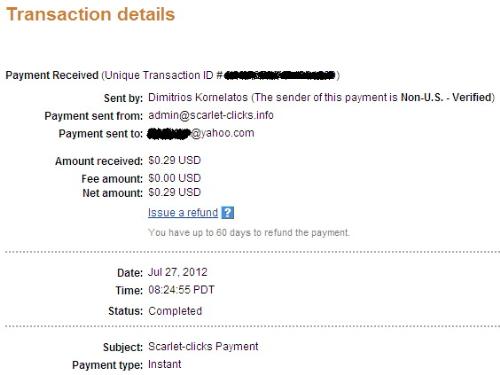 Scarlet-Clicks Payment - Screenshot of the payment from Scarlet-Clicks